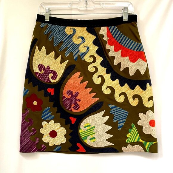 EUC Anthropologie Vanessa Virginia Skirt Sz 6 Tulip Floral Embroidered Boho Twee - Picture 1 of 14